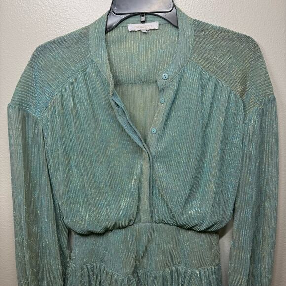 OLIVACEOUS Turquoise Metallic Long Sleeve Dress Women Size Small - Picture 4 of 6